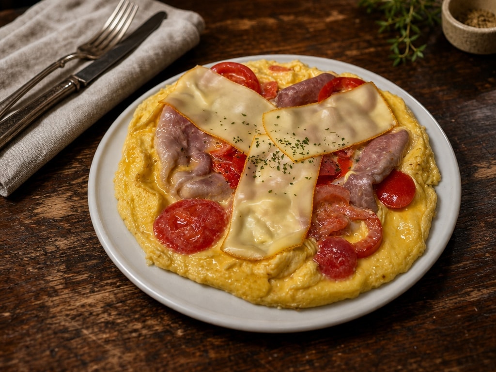 Omelet ham, kaas d'Orval, tomaat